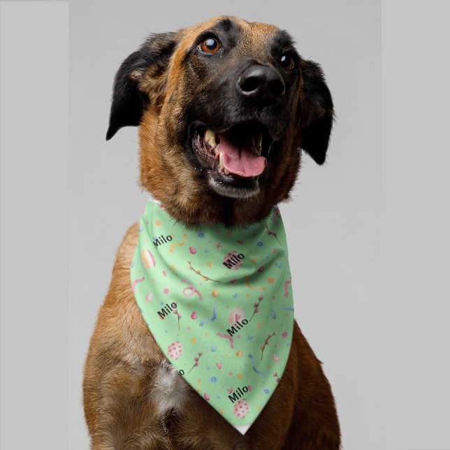 Cute Spring-Easter, Name on Green Dog Bandana (Creator Uploaded)