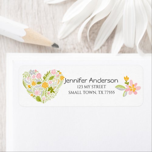 Cute Spring Easter Pink Green Floral Heart Address Label