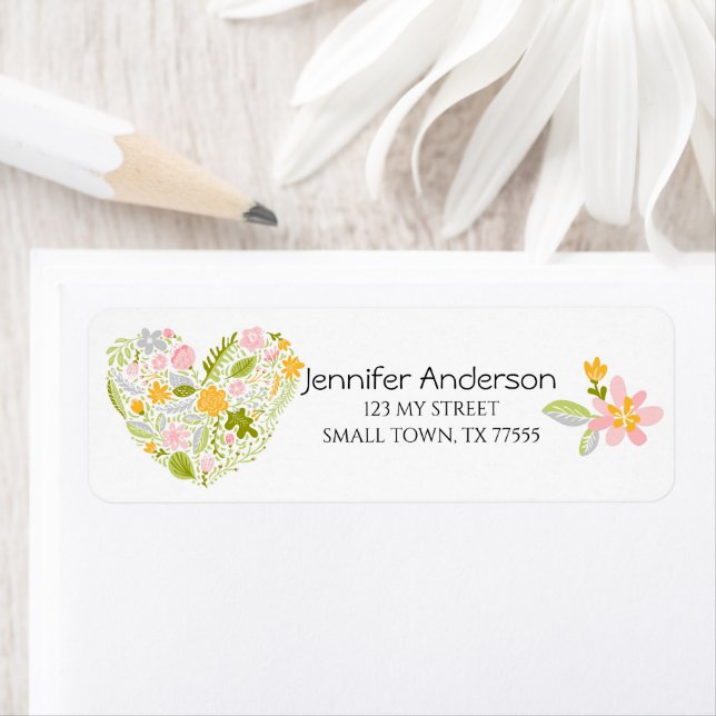 Cute Spring Easter Pink Green Floral Heart Address Label (Insitu)
