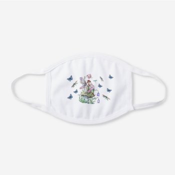 Cute Spring Fairy And Butterflies White Cotton Face Mask by robmolily at Zazzle