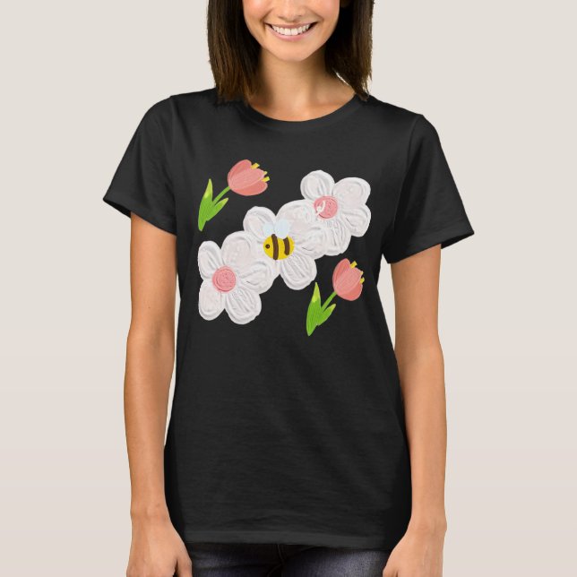 Cute Spring Floral Bee T-Shirt (Front)