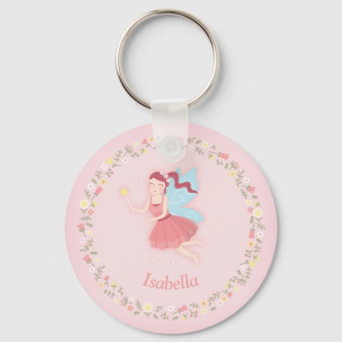 Cute Spring Floral Fairy Girl Pink Keychain