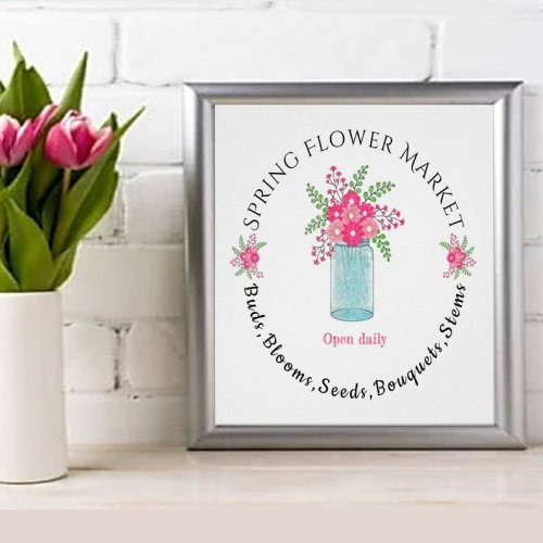 cute spring flower market pink floral sign