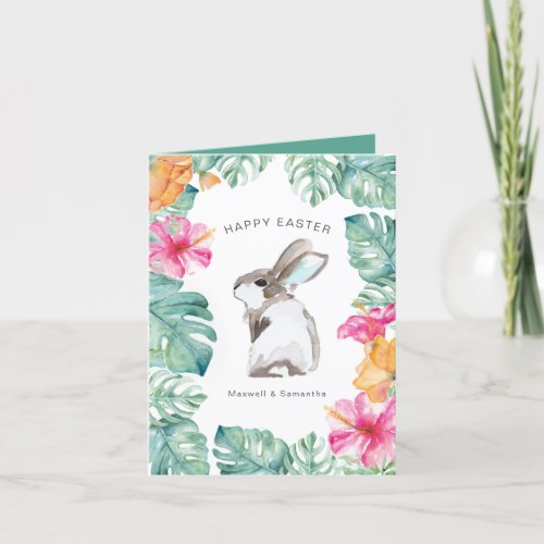 Cute Spring Flowers Bunny Easter Card