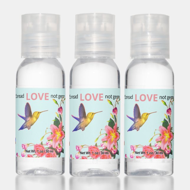 Cute spring flowers & hummingbird Spread LOVE Hand Sanitizer (Set)