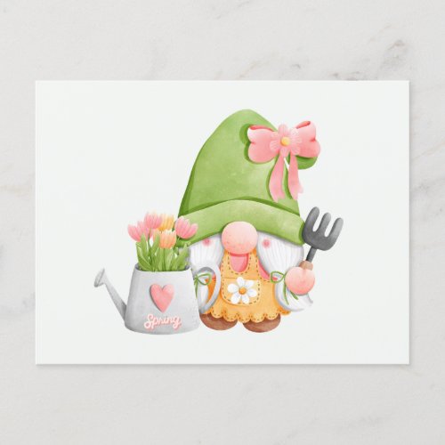 Cute Spring Garden Gnome and Tulip Flowers  Postcard