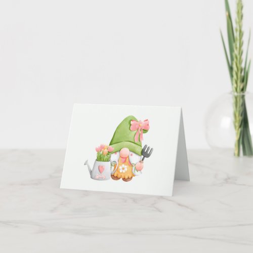 Cute Spring Garden Gnome and Tulip Flowers Thank You Card