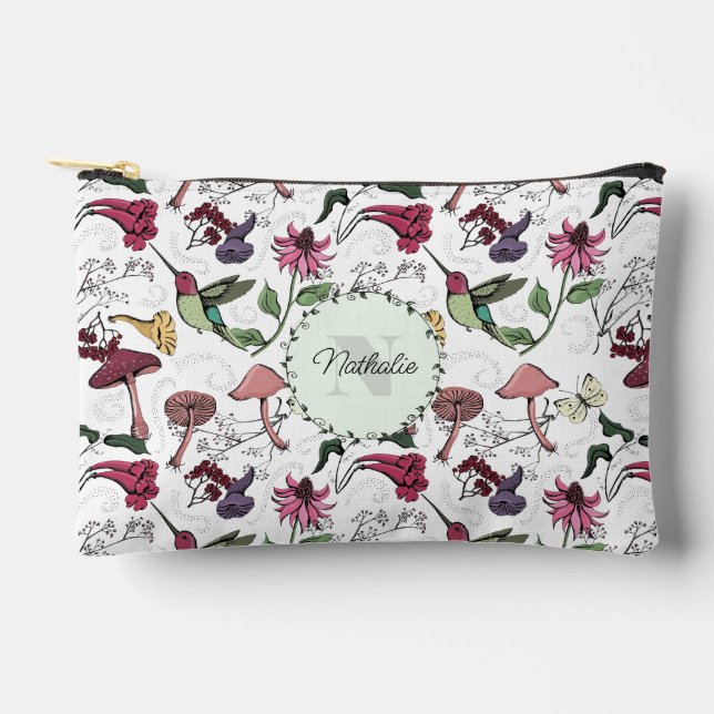 Cute Spring Garden Hummingbird Floral Makeup Bag (Front)