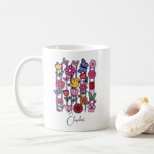 Cute Spring Garden Mug Flowers Butterflies Bird