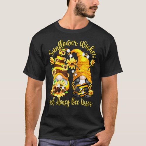 Cute Spring Gnome Sunflower Wishes And Honey Bee K T_Shirt