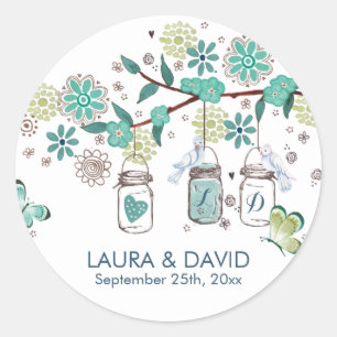 Cute spring Mason Jars Garden Wedding Classic Round Sticker