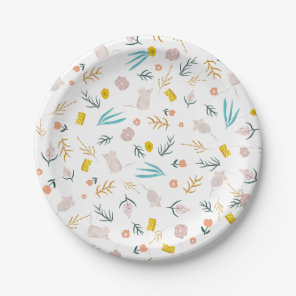 Cute spring mice cheese floral whimsical pattern paper plates