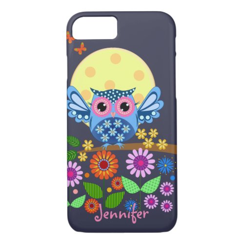 Cute spring Owl  custom Name iPhone 87 Case