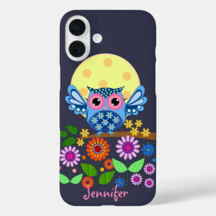 Cute spring Owl & custom Name iPhone 16 Plus Case