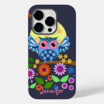Cute spring Owl &amp; custom Name Case-Mate iPhone 14 Pro Case