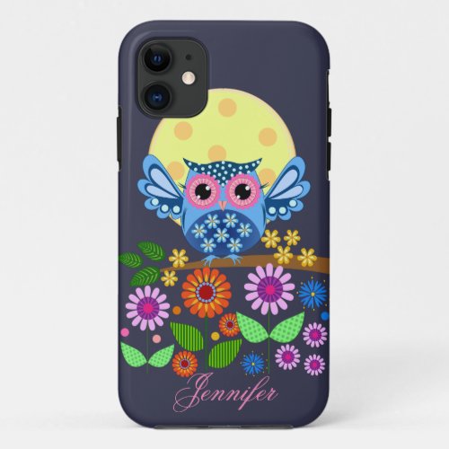 Cute spring Owl  custom Name iPhone 11 Case