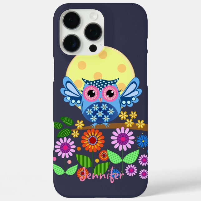 Cute spring Owl & custom Name Case-Mate iPhone Case (Back)