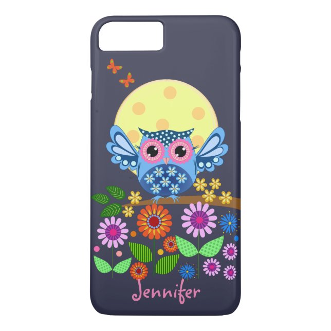 Cute spring Owl & custom Name Case-Mate iPhone Case (Back)