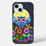 Cute spring Owl &amp; custom Name iPhone 15 Case