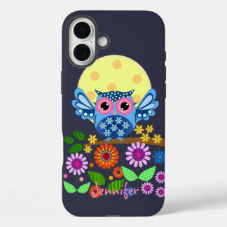 Cute spring Owl & custom Name iPhone 16 Plus Case
