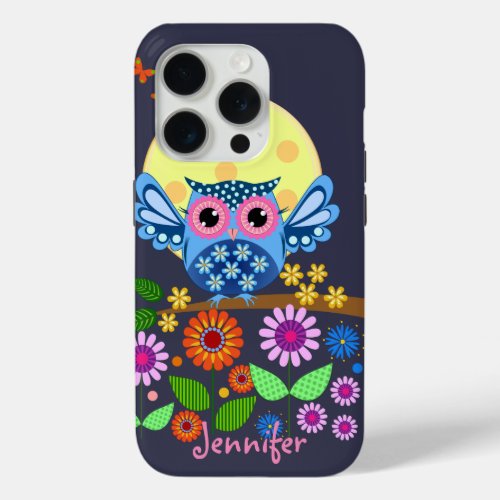 Cute spring Owl  custom Name iPhone 15 Pro Case