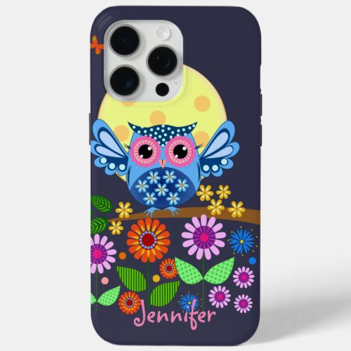 Cute spring Owl  custom Name iPhone 15 Pro Max Case
