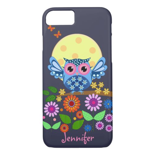 Cute spring Owl  custom Name iPhone 87 Case