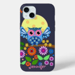 Cute spring Owl &amp; custom Name iPhone 15 Plus Case