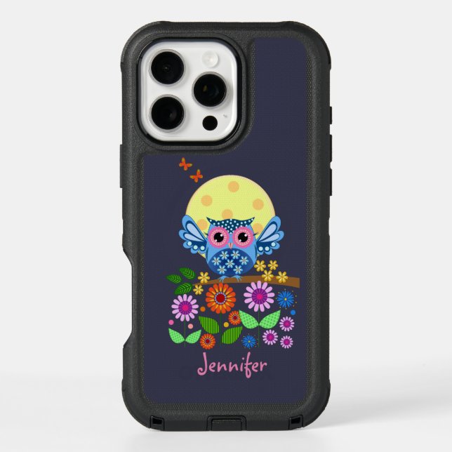 Cute spring Owl & custom Name Otterbox iPhone Case (Back)