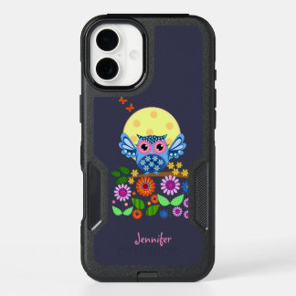 Cute spring Owl & custom Name iPhone 16 Plus Case