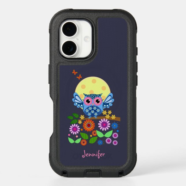 Cute spring Owl & custom Name Otterbox iPhone Case (Back)