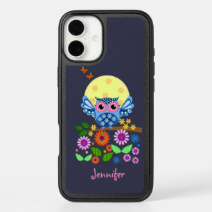 Cute spring Owl & custom Name iPhone 16 Plus Case