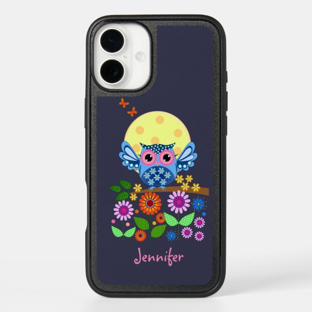 Cute spring Owl & custom Name Otterbox iPhone Case (Back)