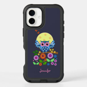Cute spring Owl & custom Name iPhone 16 Plus Case