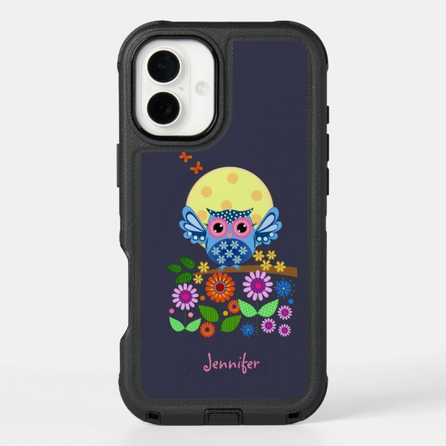Cute spring Owl & custom Name Otterbox iPhone Case (Back)