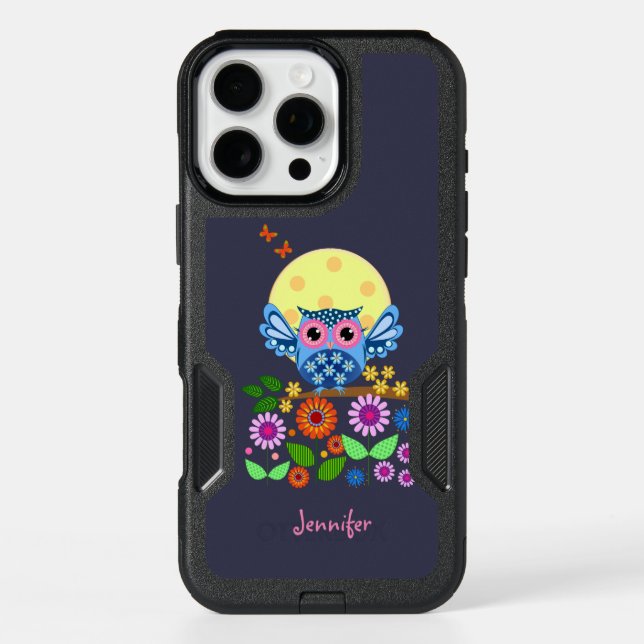 Cute spring Owl & custom Name Otterbox iPhone Case (Back)