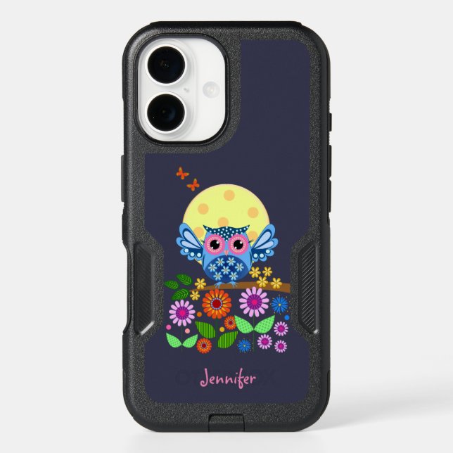 Cute spring Owl & custom Name Otterbox iPhone Case (Back)