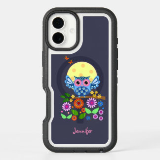 Cute spring Owl & custom Name iPhone 16 Plus Case