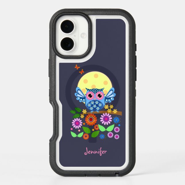 Cute spring Owl & custom Name Otterbox iPhone Case (Back)