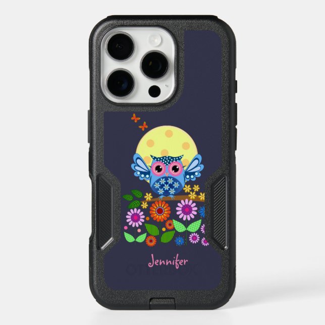 Cute spring Owl & custom Name Otterbox iPhone Case (Back)