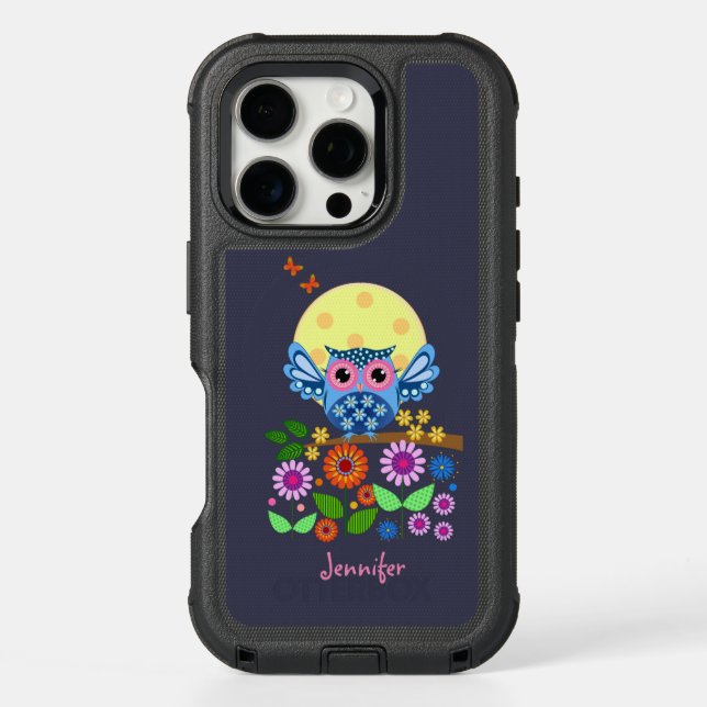 Cute spring Owl & custom Name Otterbox iPhone Case (Back)