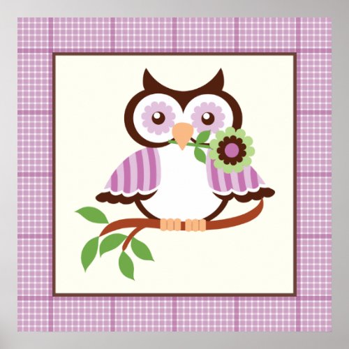 Cute spring owl on a branch poster print