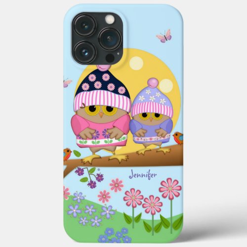 Cute spring owls and custom name iPhone 13 pro max case