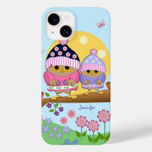 Cute spring owls and custom name Case_Mate iPhone 14 case