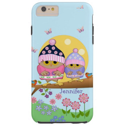 Cute spring owls and custom name tough iPhone 6 plus case