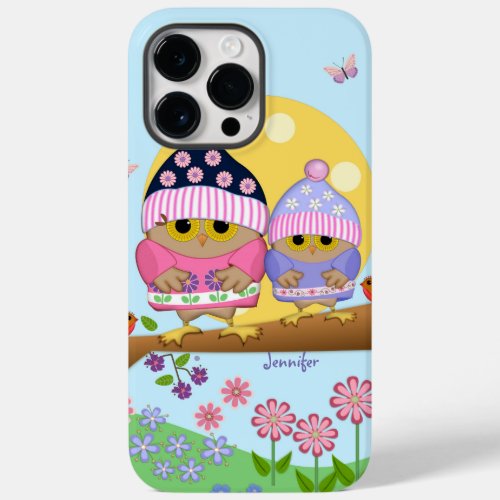Cute spring owls and custom name Case_Mate iPhone 14 pro max case