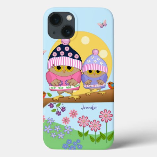 Cute spring owls and custom name iPhone 13 case