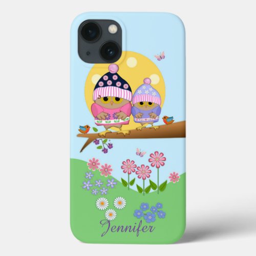 Cute spring owls and custom name iPhone 13 case