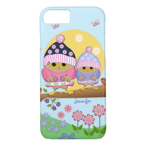 Cute spring owls and custom name iPhone 87 case