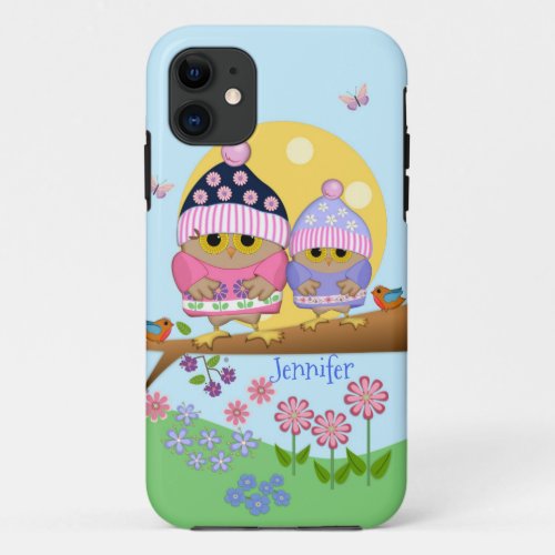 Cute spring owls and custom name iPhone 11 case